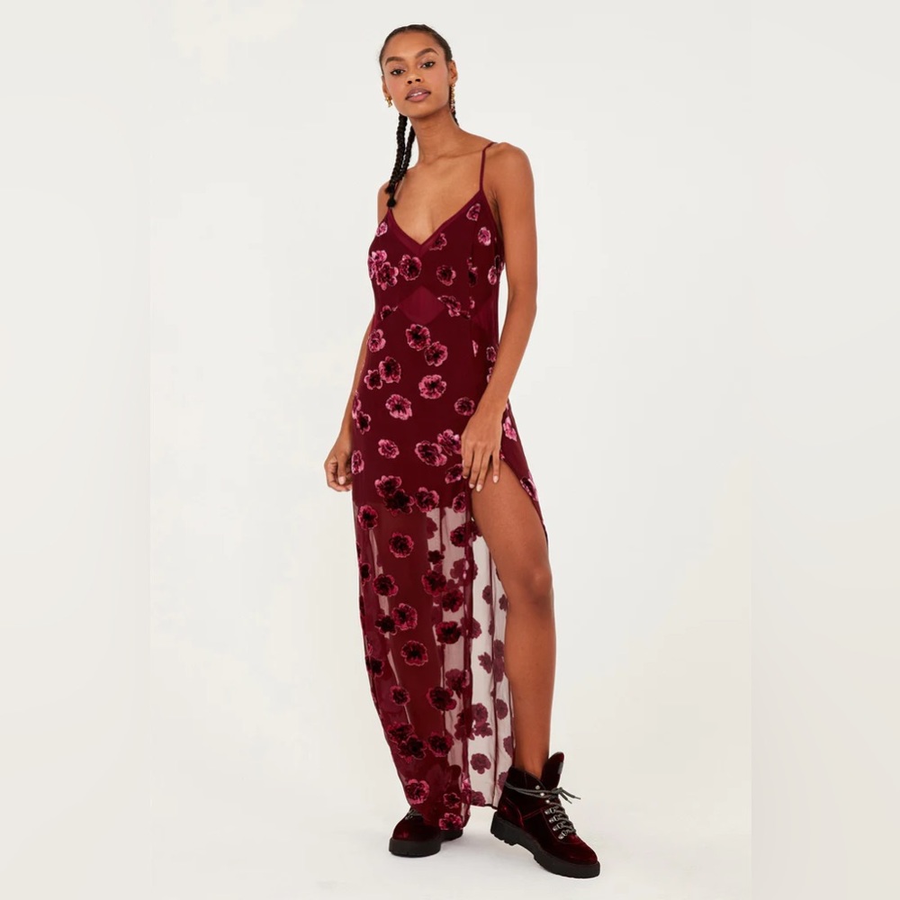 For Love & Lemons Sophie Velvet Floral Maxi Dress